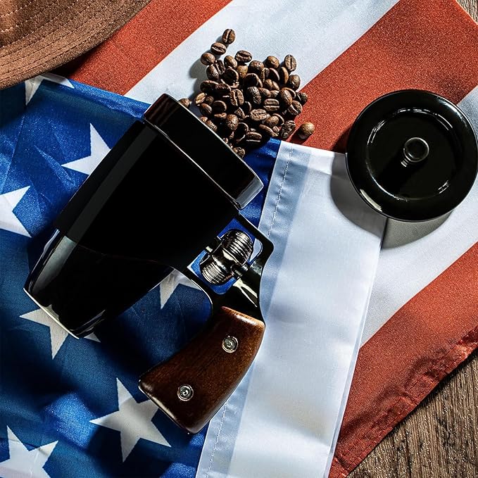 Pukomc Gun mug,Ceramic Coffee Mug,Fathers Day Dad Gifts, Birthday Gifts for Men and Women Revolver Coffee Mug for Cappuccino Latte or Hot Tea (16OZ) (Black)