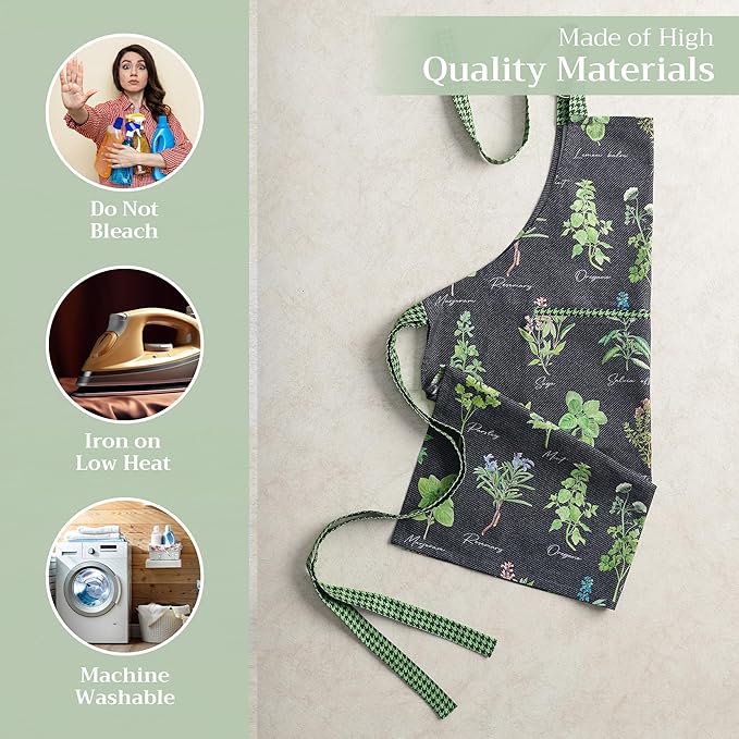 Maison d' Hermine 100% Cotton Apron for women with Pocket Kitchen Chef Apron for Men Cooking Gardening Server Waitress
