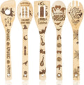 Eartim Hocus Pocus Wooden Cooking Utensil Set - 5Pcs Halloween Kitchen Cooking Gadget Natural Carve Bamboo Spoon Slotted Spatula Non-Stick Cookware Utensil Birthday Housewarming Gift Halloween Supply