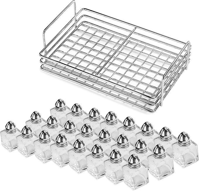 New Star Foodservice Glass Cube Mini Salt and Pepper Shaker (Silver with Rack)