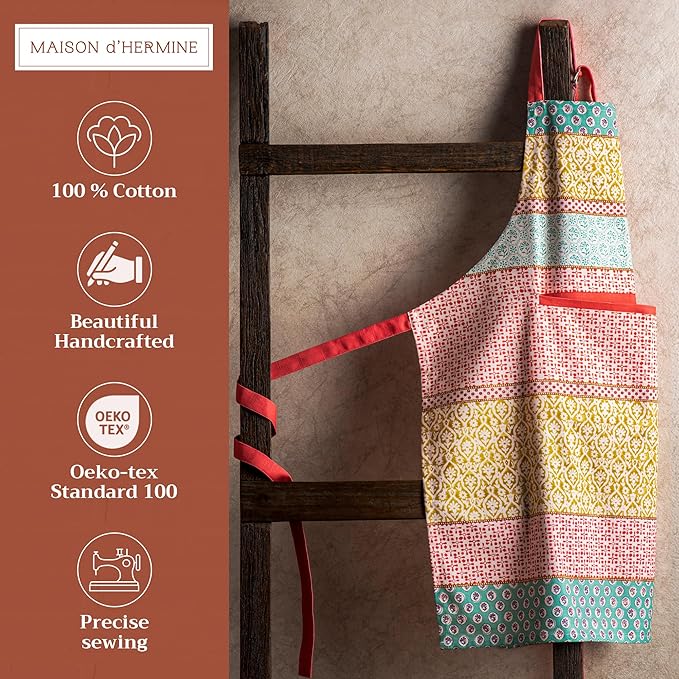 Maison d' Hermine 100% Cotton Apron for women with Pocket Kitchen Chef Apron for Men Cooking Gardening Server Waitress
