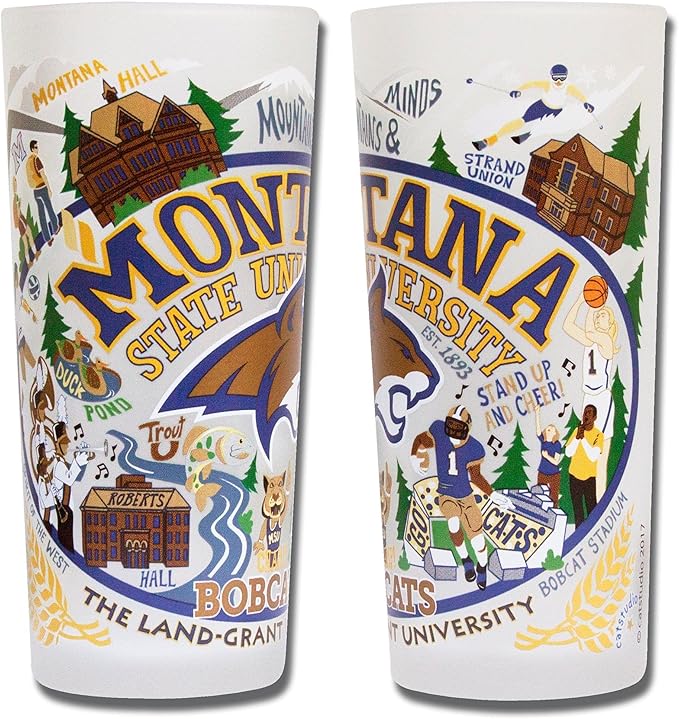 Catstudio Drinking Glass, Montana State University Glass Cup for Kitchen, 15oz Dishwasher Safe Tumbler for MSU Alumni