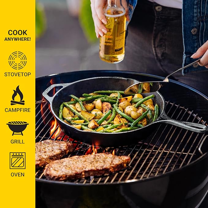 Lodge Pre-Seasoned Cast Iron Skillet Set - Set Includes 8 Inch Skillet, 10.25 Inch Skillet, and 12 inch Skillet - 3 Piece