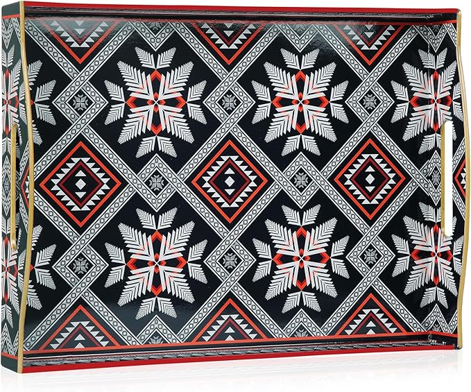 Boho Sturdy Acrylic Rectangular Serving Tray with Handles, 30x40, Beige, Plastic, Solid, Art Decorative Tray for Coffee Table, Food, Breakfast, Bathroom, Ottoman