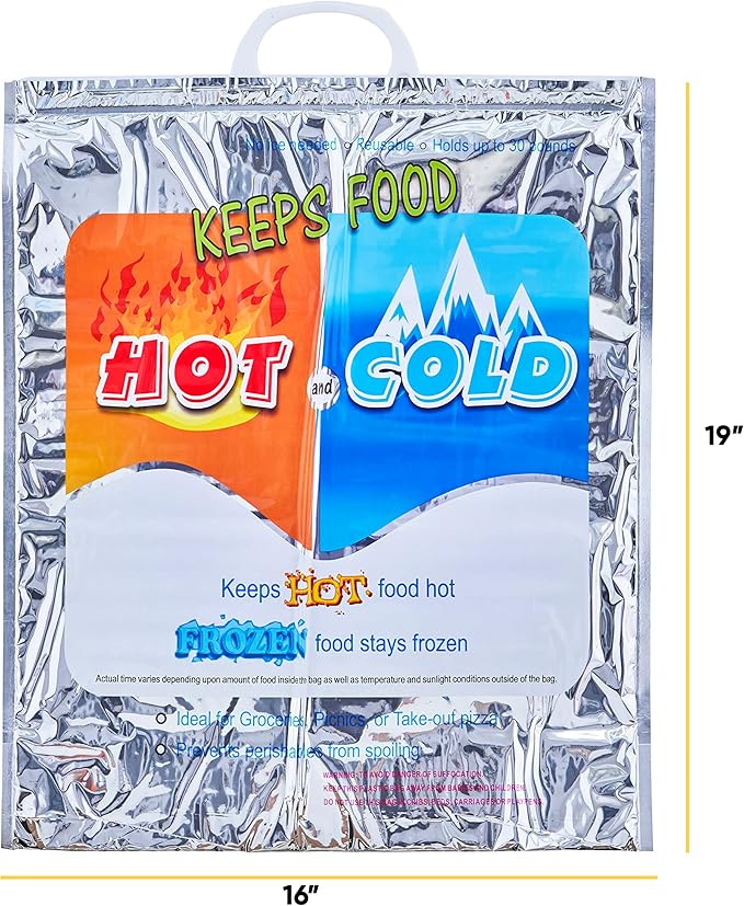 Superio Hot and Cold Insulated Bags for Food Delivery, Grocery Shopping Bags, Food Storage for Hot and Frozen Food for Travel, Disposable Cooler Bag