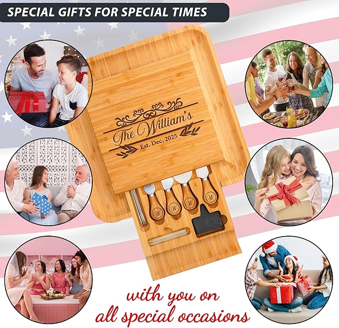 Personalized Charcuterie Board for Christmas, Custom Engraved Large Cheese Board, Perfect Housewarming Gifts for Couples - Women, Customized Wedding, Anniversary, Housewarming & New Home Gifts