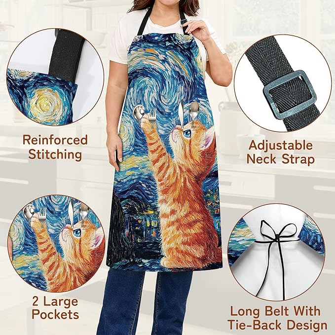 Apron with Pockets for Women, Adjustable Kitchen Cooking BBQ Chef Apron, Gifts for Mom Birthday, or Holidays