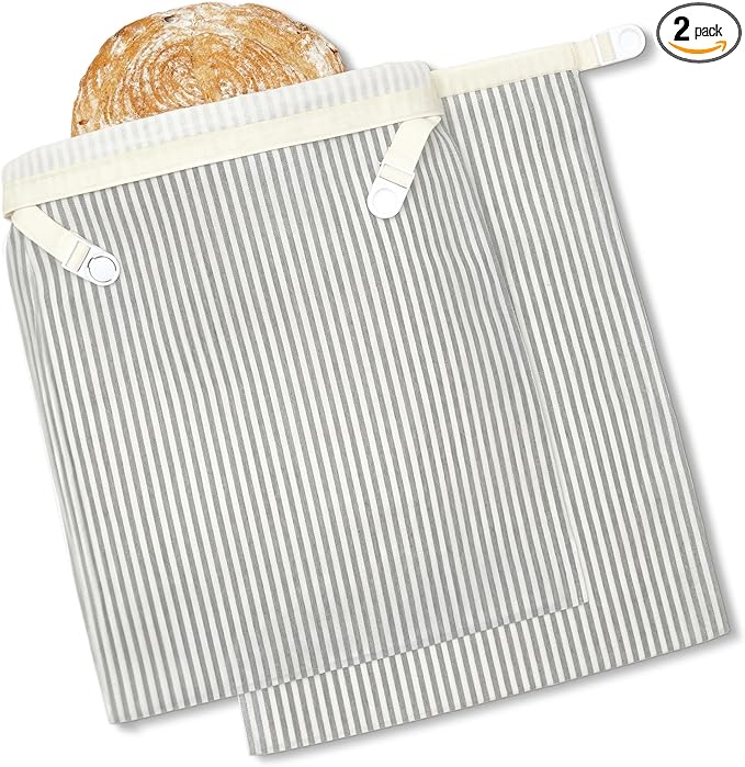 BRONYPRO Reusable Beeswax and Linen Bread Bags, 2-Pack Waxed Bread Bags for Homemade Bread & Sourdough, Sustainable Sourdough Loaf Storage to Lock in Freshness, Large 17x12.6in, Grey