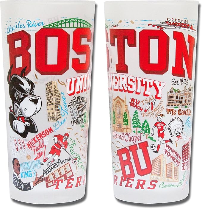 Catstudio Drinking Glass, Boston University Glass Cup for Kitchen, 15oz Dishwasher Safe Tumbler for BU Alumni