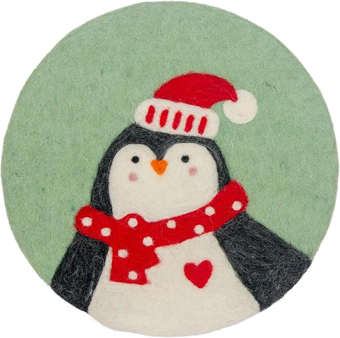 Boston International Round Felt Trivet Heat Resistant Hot Pad for Counters and Tables, 8", Penguin