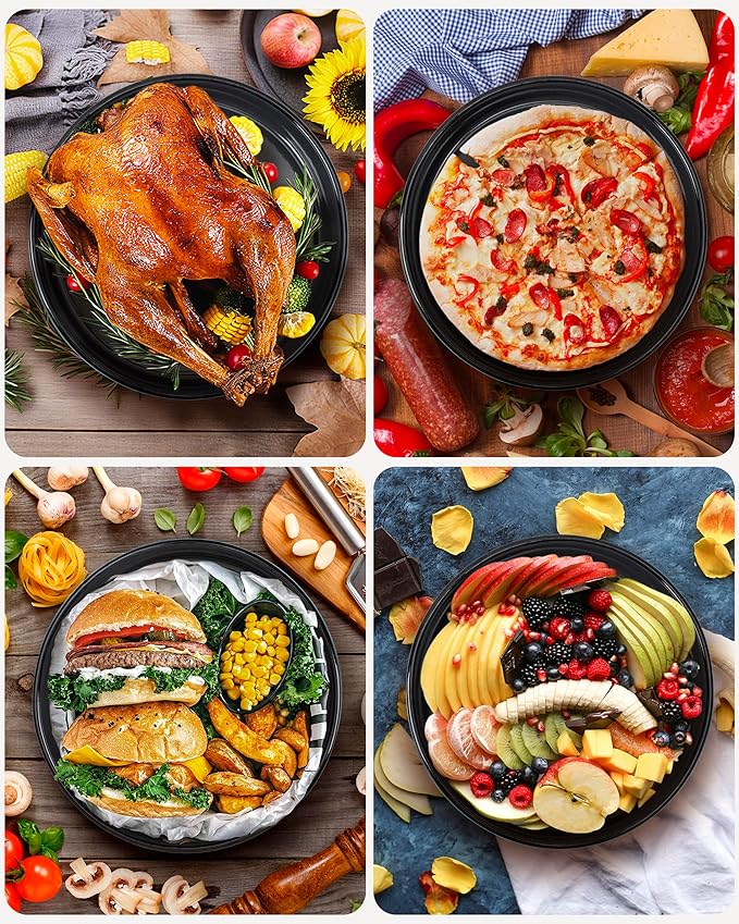 Round Roasting Pan Set Bakeware 4 Pack Baking Cake Pans Enamel Casserole Dish 9/10/12/14 Inches Chicken Roaster Oven Dishwasher Safe Christmas New Year Holiday Gift (Orange)
