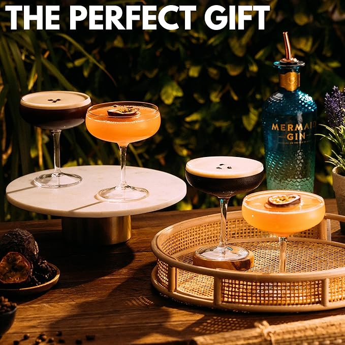VEMACITY - Elegant Espresso Martini Glasses Set of 4 (10oz) - Classic Coupe Glasses for Martinis, Champagne, Margaritas | Handblown Crystal Cocktail Glassware | Ideal for Christmas & New Years