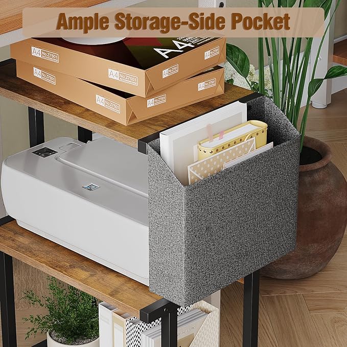 Ostreeful 3 Tier Printer Stand Rustic Brown Printer Mobile Wooden Printer Shelf Table Organizer for Home Office Kitchen
