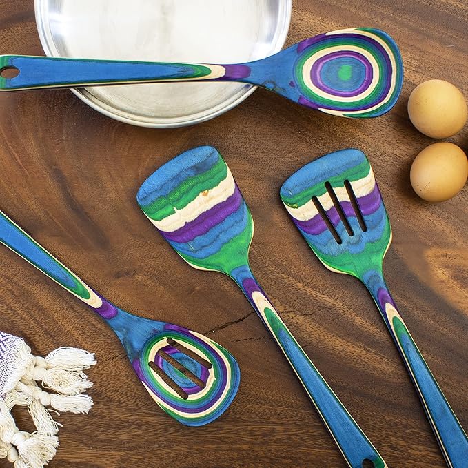 Totally Bamboo Baltique Mumbai Collection 4 Piece Cooking Utensil Set, Safe for Nonstick