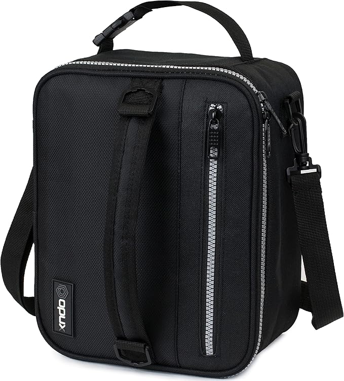 opux Insulated Lunch Box for Men Women Adult, Compact Lunch Bag for Kids Boy Girl Teen, Soft Lunch Cooler Bag for Work School, Leakproof Lunchbox Lunch Pail with Clip-on Buckle, Black