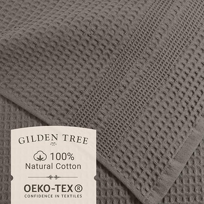 GILDEN TREE Waffle Towel Set Quick Dry Thin | 2 Bath Towels | 2 Hand Towels | 2 Washcloths, Classic Style (Stone)