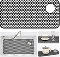 Silicone Sink Protectors for Kitchen Sink - 28.4"x 14.3" Kitchen Protector Accessory, Non-Slip Heat Resistant Mat for Bottom of Farmhouse Porcelain Stainless Steel(Top Right Drain Hole,Black)