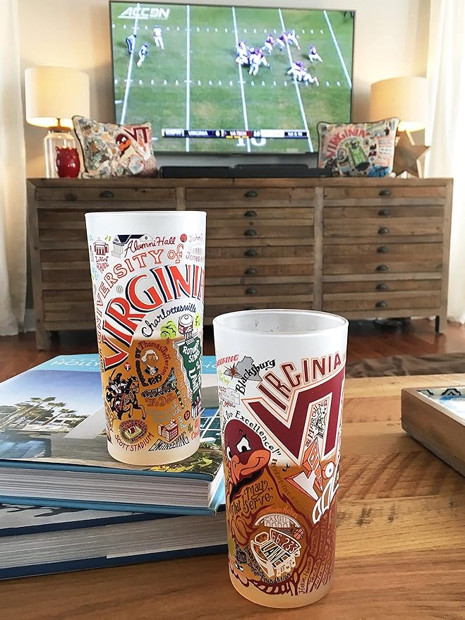Catstudio Drinking Glass, Virginia Tech Glass Cup for Kitchen, 15oz Dishwasher Safe Tumbler for Hokies VT Alumni