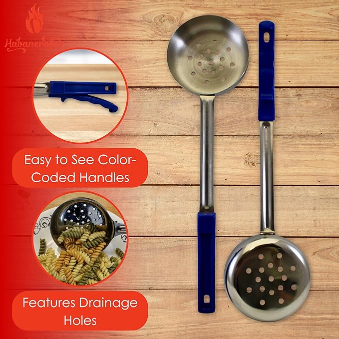 8 Ounce Slotted Stainless Steel Portion Control Ladle Spoon for Measuring and Serving; Commercial Grade Serving Scoops [Pack of 2]