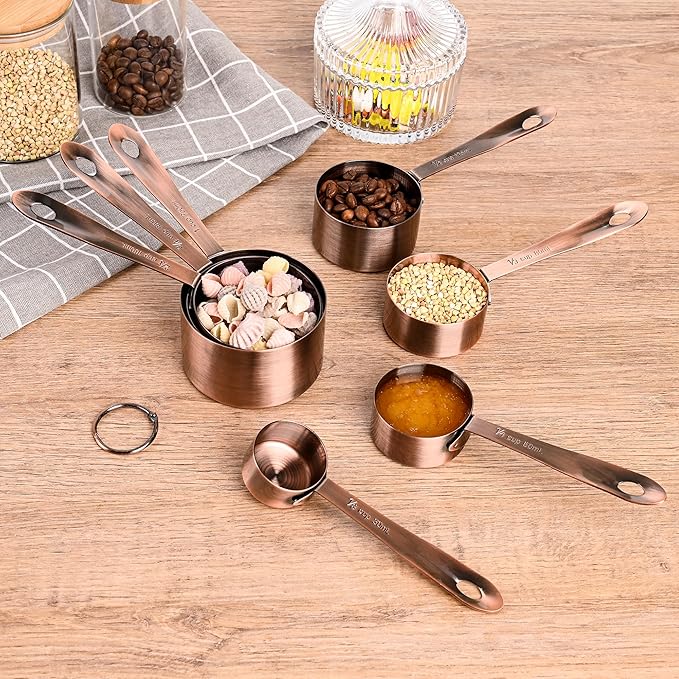 Smithcraft Measuring Cups Set, Copper Measuring Cup Set 7, Stainless Steel Measuring Cups, Kitchen Metal Measuring Cup, Dry Baking Measuring Cups Set, 1/8, 2/3 & 3/4 Heavy Duty Measure Cups for Food