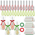24 Sets 10 Inch Christmas Whisk Baking Gifts, DIY Fillable Christmas Tree Ornaments, Xmas Colored Silicone Whisks for Xmas Employee Neighbor Cooking Supplies Xmas Stocking Stuffers Candy Holder