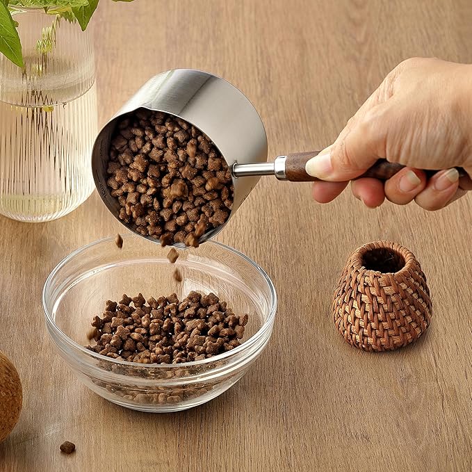1 Cup Dog Cat Food Scoop, OHOLA Stainless Steel Dog Food Measuring Cup, Precision Scale Measurements (Stylish Pattern)