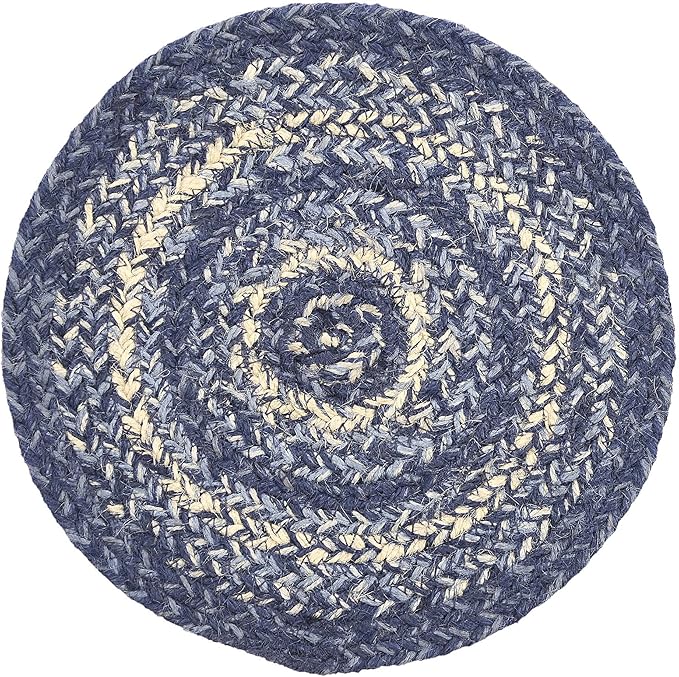 VHC Brands Great Falls Blue Trivet Hot Pad for Pots Pans, Blue White, Jute Blend, Round Circle, 8 Inches