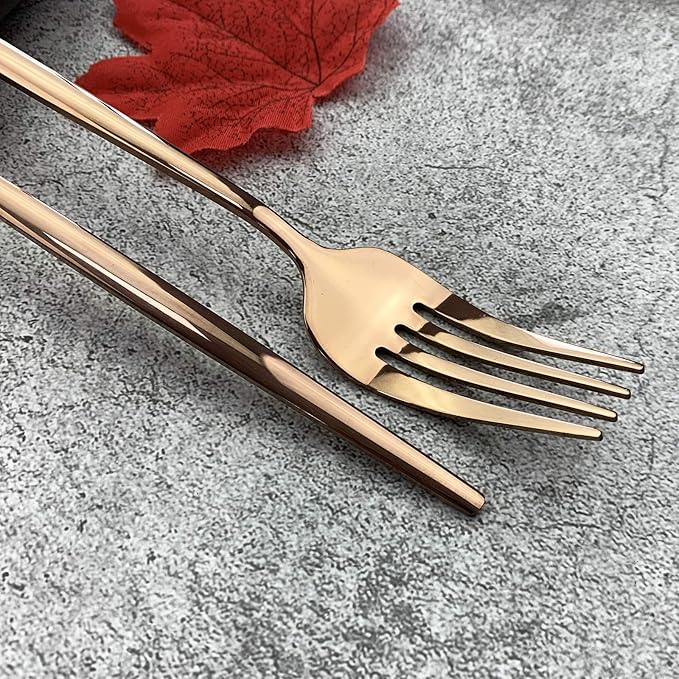JASHII Silverware Set, Mirror Polished Copper Flatware Cutlery Set Service for 6, Shiny Finish 36 Pieces Stainless Steel Utensils Set Dinner Knife Fork Spoon Dessert Fork Salad Spoon Dishwasher Safe