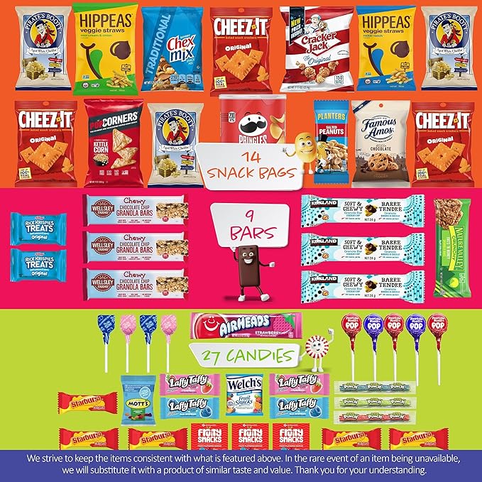 I AM Snacky - Holiday Christmas Stocking Stuffers, Snack Box Variety Pack Care Package + Greeting Card - SNACKY'S BLISS BITES (50 Count) Xmas Birthday Sweet Treats Gift Basket, Candies Chips