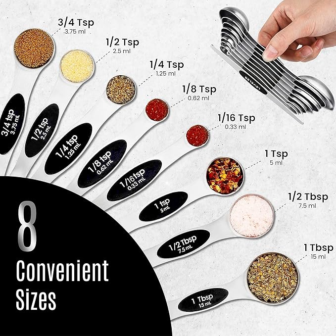 Nextop Stainless Steel Magnetic Measuring Spoons Set – 9 Pieces Dual-Sided Stackable Magnetic Teaspoons and Tablespoons for Dry & Liquid Ingredients – Kitchen Gadgets for Baking & Cooking – Black