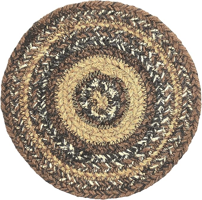 VHC Brands Espresso Trivet Hot Pad for Pots Pans, Brown Black Tan, Jute Blend, Round Circle, 8 Inches