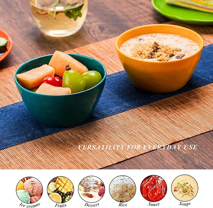 4.7-Inch Melamine Rice Bowls (Set of 6) - 12oz Unbreakable and Reusable Soup Bowls with Ceramic Feel, Stackable and Dishwasher-Safe Dinnerware (Multi-color)