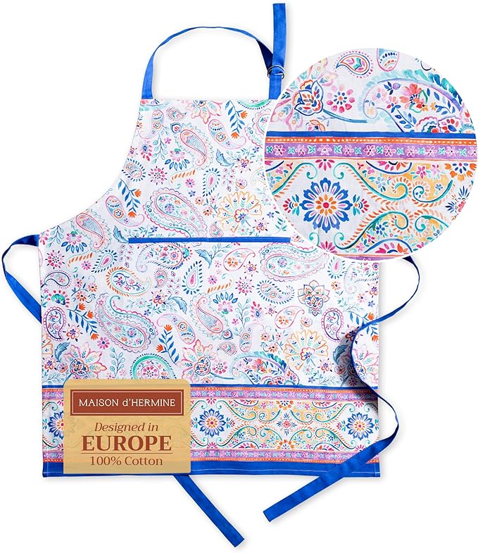 Maison d' Hermine 100% Cotton Apron for women with Pocket Kitchen Chef Apron for Men Cooking Gardening Server Waitress