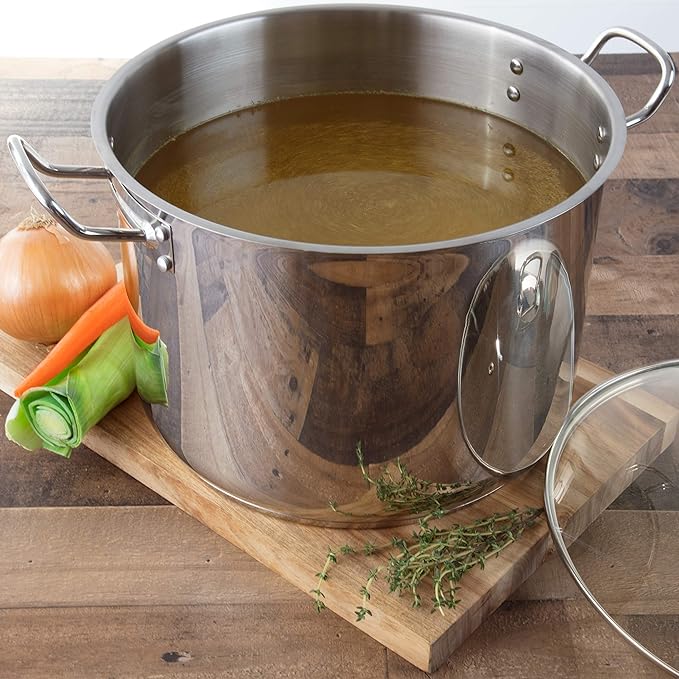 Camerons 20 Quart Stock Pot with Lid - Tri-ply 18/10 Professional Grade Induction Ready Stainless Steel Sauce Pot w/Handles - Stick Resistant Interior- Great for Cooking Thanksgiving Turkey Dinner