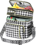 LOKASS Lunch Box for Women-16L-Insulated Lunch Bag Women, Expandable Double-layer Leakproof Cooler Bag with Upgrade Adjustable Shoulder Strap Ideal for Work/Travel/Picnics（Black&White Check）