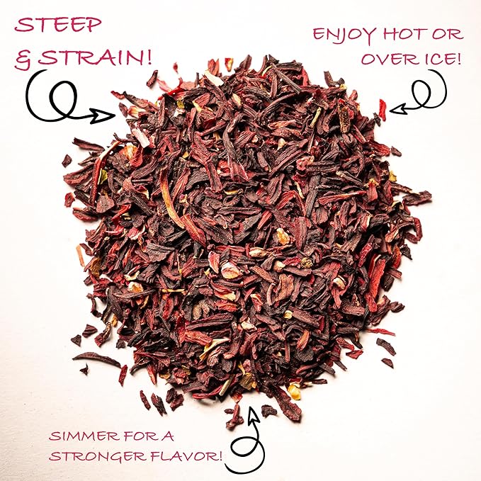 Worldwide Botanicals Organic Hibiscus Tea – 1 lb, Loose Leaf, Cut and Sifted – 100% Egyptian Hibiscus sabdariffa AKA Karkade, Roselle, Sorrel, Zobo, Flor de Jamaica, 1 Pound Bag