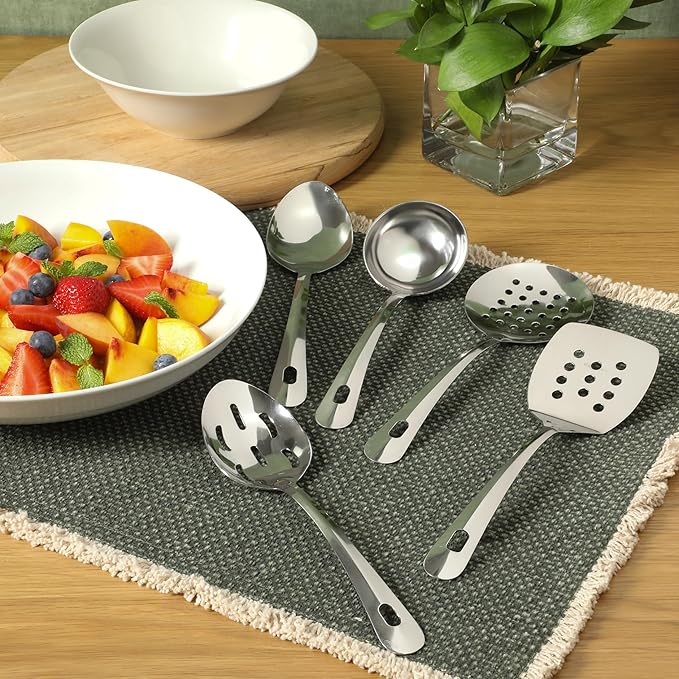 Gibson Home Landsworth 5-Piece Stainless Steel Serving Utensil Set – Ladle, Slotted Spoon, Skimmer, Turner, Spoon