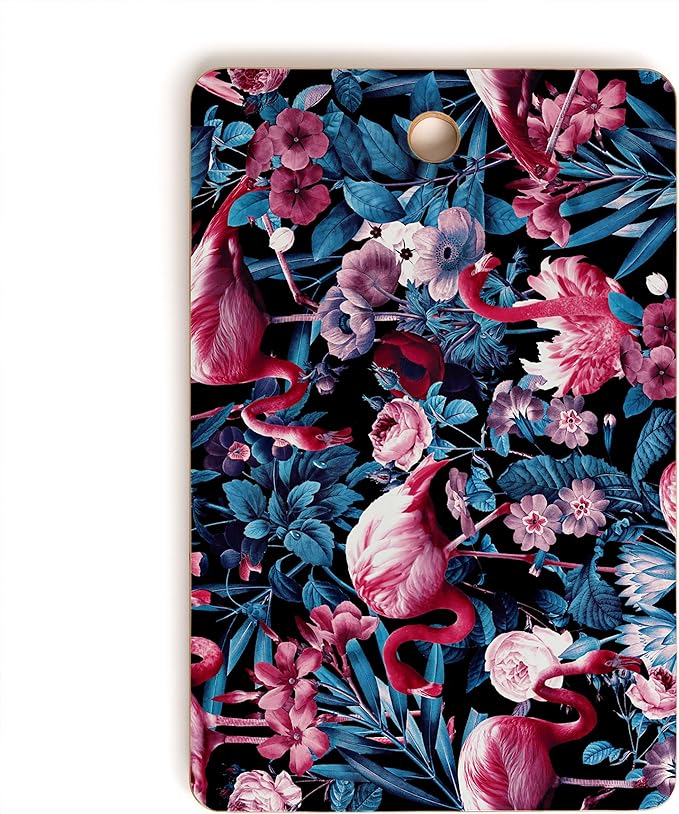 Society6 Bamboo Cutting Board- Kitchen Decor by Burcu Korkmazyurek - Unique Cutting Boards for Kitchen, 16" x 10.5" x 0.5", Floral And Flamingo VIII