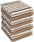 Bumble Towels Premium Dish Cloths 12"x12" | 100% Natural Ring Spun Cotton Tea Towel Set | 430 GSM | Highly Absorbent & Soft Kitchen Towels | 8 Pack - 4 Popcorn Wide Striped & 4 Solid Tan