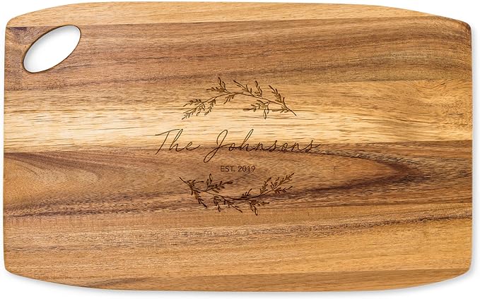 Weddingstar Personalized Wooden Rounded Rectangle Cutting Board or Serving Board 16" x 10" - Signature Script Etching