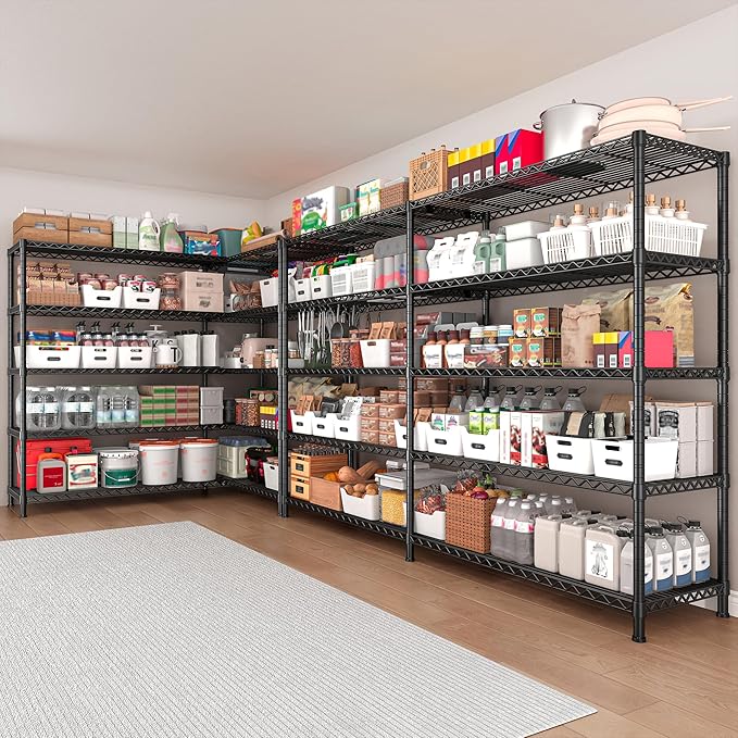 REIBII 73''W Storage Shelves Load 1650 LBS Metal Shelving 5-Tier Wire Shelving Unit, Adjustable Heavy Duty Metal Shelves Wire Shelf for Pantry Kitchen Industrial Garage, 17.7" D x 73" W x 71" H
