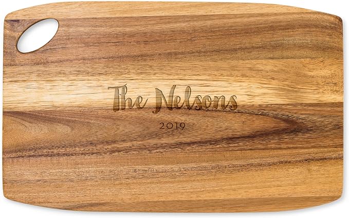 Weddingstar Personalized Wooden Rounded Rectangle Cutting Board or Serving Board 16" x 10" - Retro Script Etching
