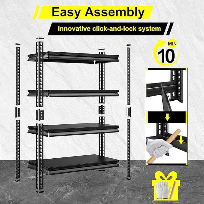 Utility Garage Shelves Heavy Duty - 48''W 2,000Lbs Steel Metal Industrial Storage Shelving Rack Units Adjustable 48" W x 16" D x 72" H 4 Tier Black