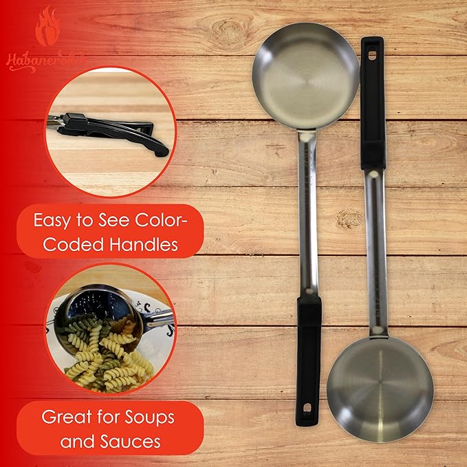 6 Ounce Solid Stainless Steel Portion Control Ladle Spoon for Measuring and Serving; Commercial Grade Serving Scoops [Pack of 2]