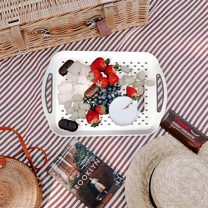 Larger Nonslip Food Serving Tray, 17.9'' x 12'' Grippy Handles Surface Bottom Design, Perfect Trays for Eating, Lap, TV, Couch, White, Set of 2