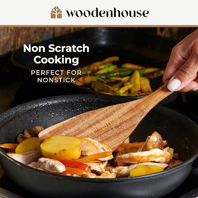 Wooden Spoons for Cooking – Wooden Kitchen Utensils Set, 6 Pcs Teak Wood Utensil Set – Comfortable Grip Non–Stick Wooden Cooking Utensils - Kitchen Gifts for Women Men, Cooking Gifts for Men Women