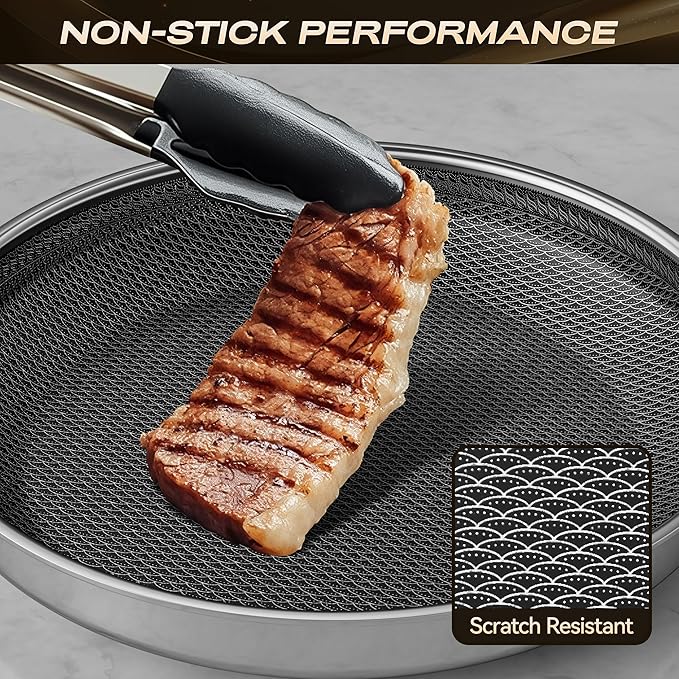 Hybrid Nonstick 9.5 Inch Frying Pan,Non Stick Frying Pan,PFAS PFOA PTFE Free,Stay-Cool Handle, Dishwasher-Friendly, Oven-Safe Up to 600°F, Induction Ready, Compatible with All Cooktops