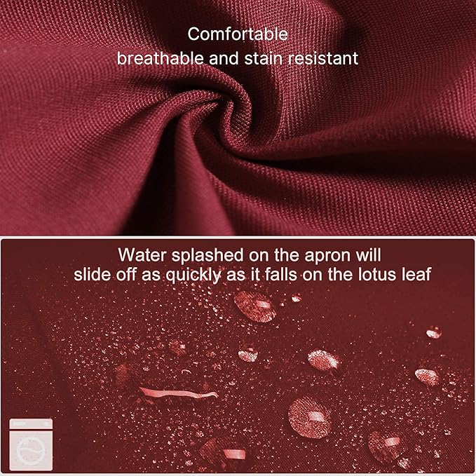 Aprons for Women Men BBQ Chef Cooking Artist Water Drop Resistant Canvas Adjustable Kitchen Apron with Pockets for Unisex Grill Baking Painting Art Stylist Dishwashing Comfortable Aprons (red)
