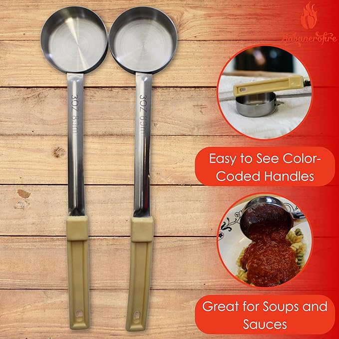 3 Ounce Solid Stainless Steel Portion Control Ladle Spoon for Measuring and Serving; Commercial Grade Serving Scoops [Pack of 12]