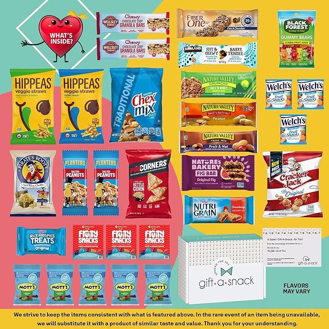 Gift A Snack - Holiday Christmas Stocking Stuffers, Healthy Snack Box Care Package + Greeting Card (30 Count) Xmas Birthday Treats Gift Basket, Nutritious Granola Breakfast Bars